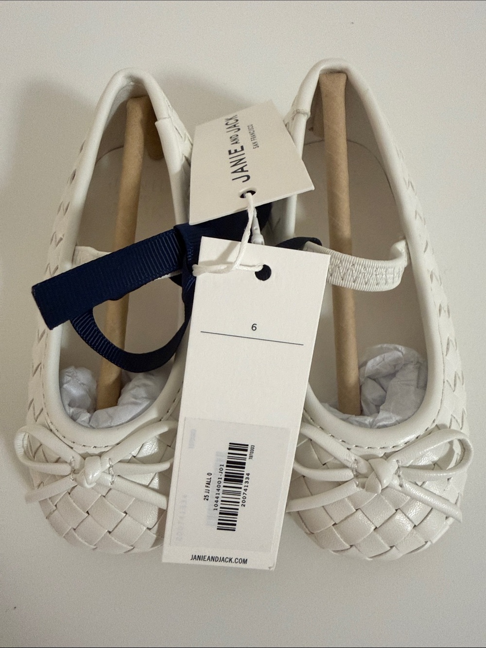 Janie and Jack White Woven Leather Kids Moccasins with Bow